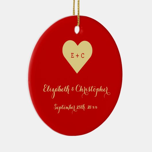 Aangepaste DIY Wedding Name Date Heart Monogram Mr Keramisch Ornament (Rechts)