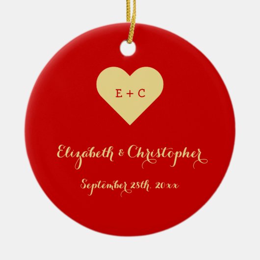 Aangepaste DIY Wedding Name Date Heart Monogram Mr Keramisch Ornament (Voorkant)