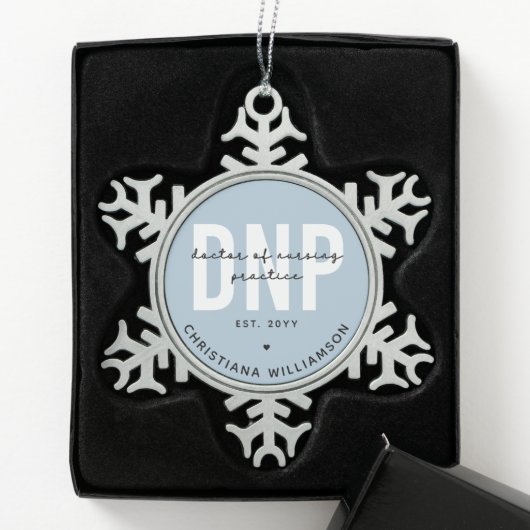 Aangepaste DNP Doctor of Nursing Practice Afstuder Tin Sneeuwvlok Ornament (Kistje)