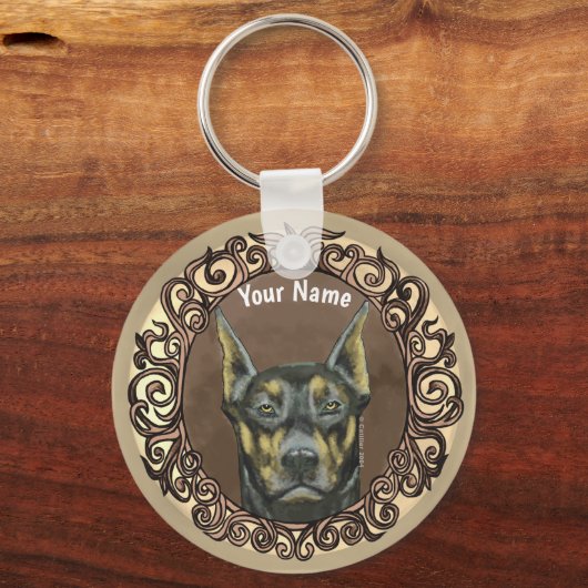 Aangepaste  Doberman-naam Sleutelhanger (Voorkant)