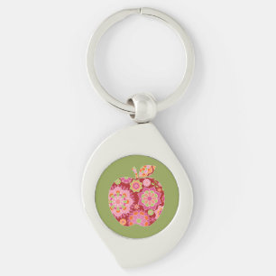 Aangepaste docent Apple met Trendy Floral Pattern Sleutelhanger