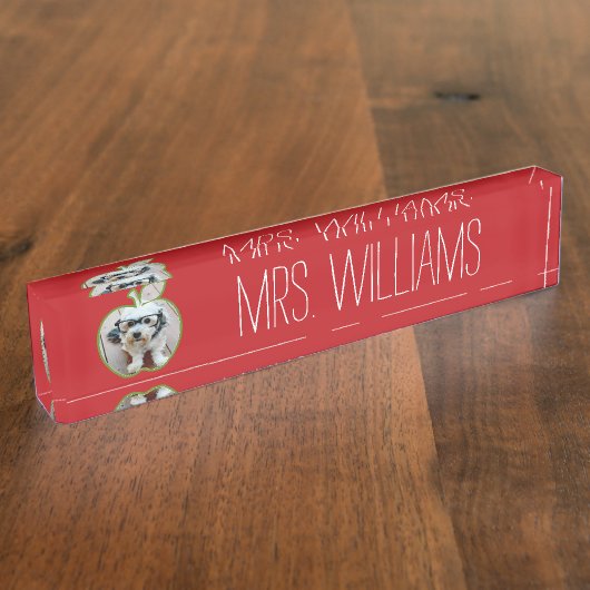 Aangepaste docent Apple met verticale foto Naambordje (Zijkant)