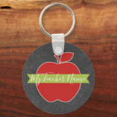 Aangepaste docent Apple - rode groene handgeschrev Sleutelhanger (Voorkant)