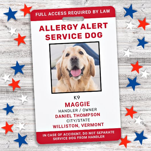 Aangepaste Dog Allergy Alert Dog Foto Badge