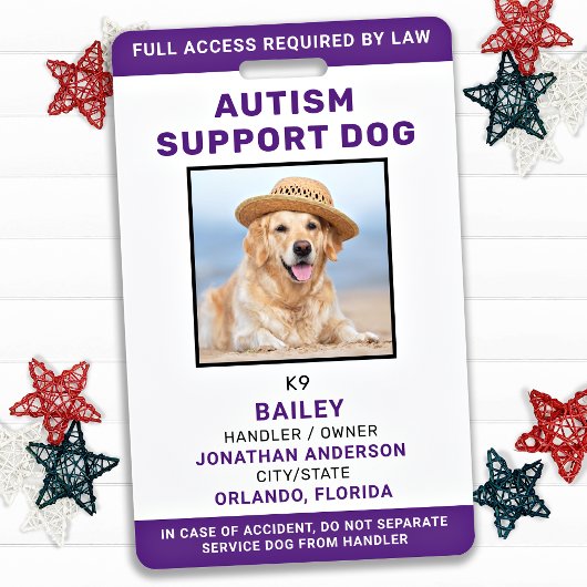 Aangepaste Dog Autism Support Dog Foto Badge