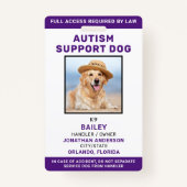 Aangepaste Dog Autism Support Dog Foto Badge (Voorkant)