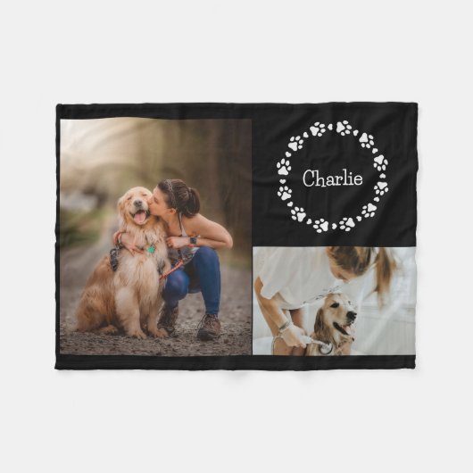 Aangepaste Dog Foto Collage Aangepaste naam Afdruk Fleece Deken (Voorkant (Horizontaal))