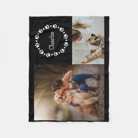 Aangepaste Dog Foto Collage Aangepaste naam Afdruk Fleece Deken (Voorkant)