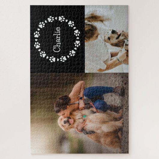 Aangepaste Dog Foto Collage Aangepaste naam Afdruk Legpuzzel (Verticaal)
