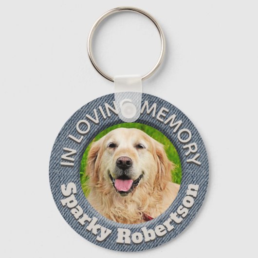 Aangepaste Dog Memorial Blue Jean Background Sleutelhanger (Voorkant)