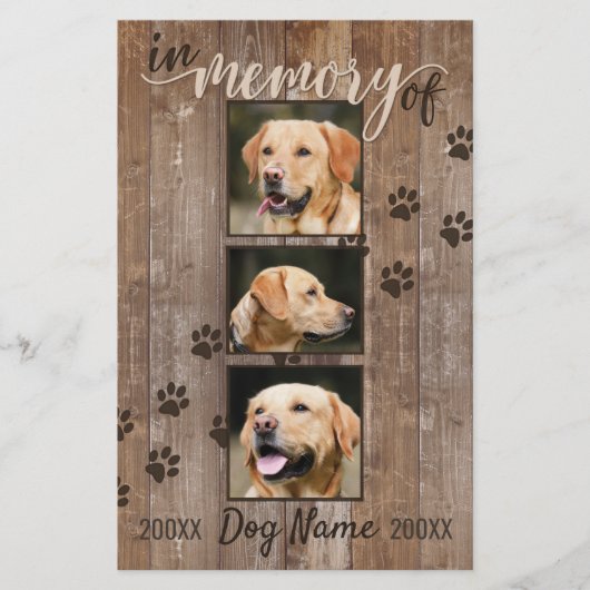Aangepaste 'Dog Memorial Rustic Wood Kijk'-aankond (Voorkant)