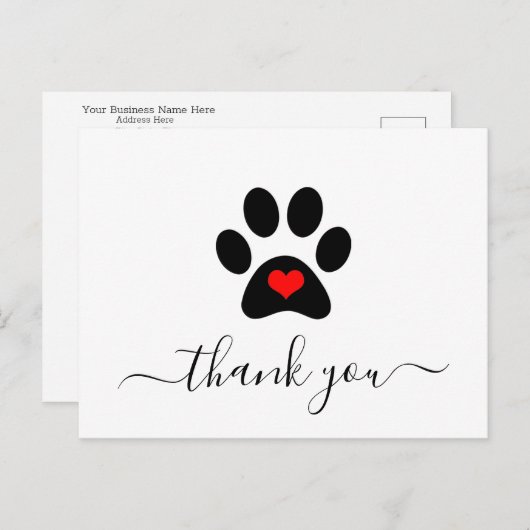 Aangepaste Dog Paw Pet Business - Bedankt voor je Briefkaart (Voorkant / Achterkant)
