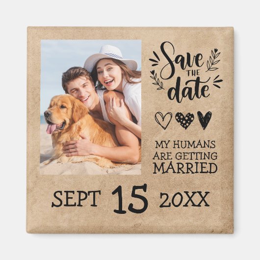 Aangepaste Dog Pet Foto Rustic Save the Date Weddi Magneet (Voorkant)