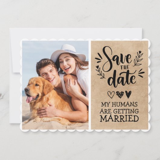 Aangepaste Dog Pet Photo Rustic Save the Date Funn Kaart (Voorkant)