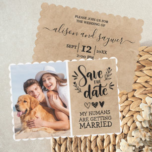 Aangepaste Dog Pet Photo Rustic Save the Date Funn Kaart