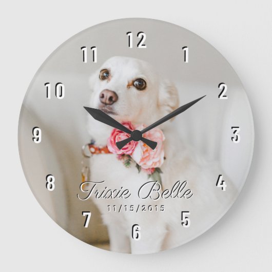 Aangepaste Dog Pet White Nummers Large Clock Grote Klok (Voorkant)