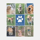 Aangepaste Dog Photo Collage Blue Pet Paw Print Cu Fleece Deken (Voorkant)