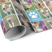 Aangepaste Dog Photo Collage Cute Pet Happy Birthd Cadeaupapier (Rol Hoek)