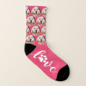 Aangepaste Dog Photo Paw Print Pet Socks Sokken (Links binnenkant)