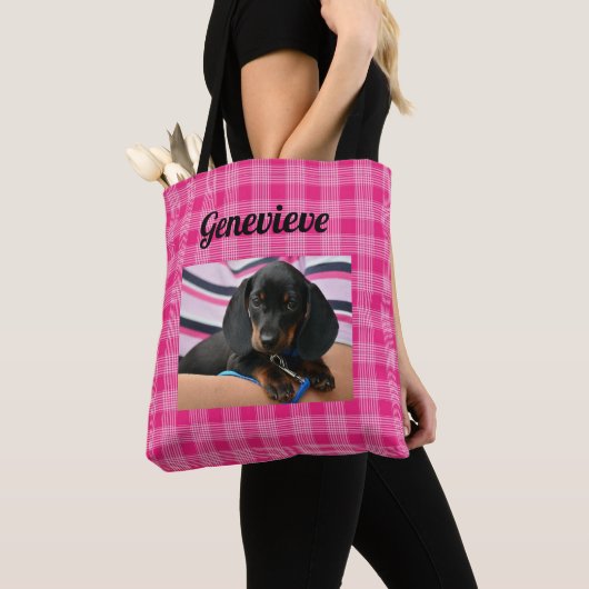 Aangepaste Dog Photo Paw Print Pink Canvas tas (Dichtbij)