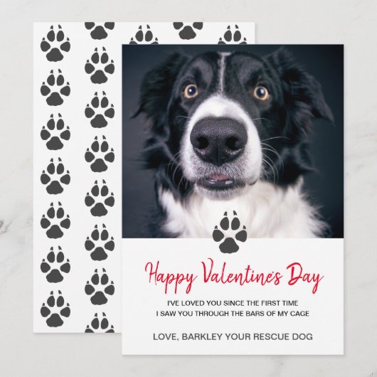 Aangepaste Dog Photo Valentin Day Card van de redd Feestdagenkaart (Voorkant / Achterkant)