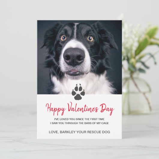 Aangepaste Dog Photo Valentin Day Card van de redd Feestdagenkaart (Staand voorkant)