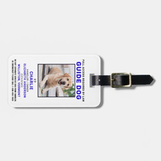 Aangepaste Dog Service Dog Photo Badge Bagagelabel (Voorkant horizontaal)