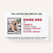 Aangepaste Dog Service Dog Photo ID-kaart Badge (Voorkant)