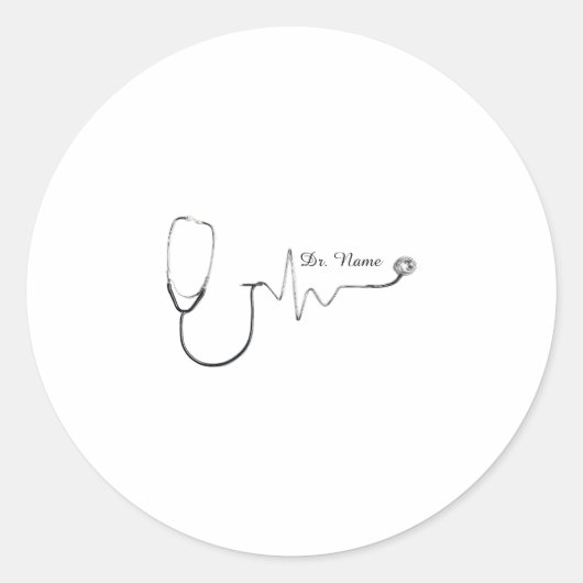 Aangepaste doktersnaam stethoscoop hartslag ontwer ronde sticker (Voorkant)