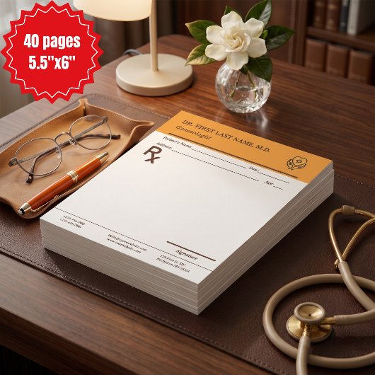 Aangepaste doktersrecept RX-blad bewerkbaar 5.5 x Notitieblok