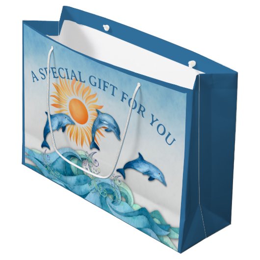 Aangepaste Dolphin Large Gift Bag Groot Cadeauzakje (Voorkant Gekanteld)