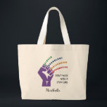 AANGEPASTE DON IS NIET MEER STEM GIRL GROTE TOTE BAG<br><div class="desc">De gepersonaliseerde DON MESS STEM GIRL Grote Canvas tas, ontworpen met een paarse kracht vuist en tekst die NIET MEER MET EEN STEM MEISJE leest. De kleuren van de STEM-onderwerpen zijn groen (Wetenschap), blauw (Technologie), oranje (Techniek) en rood (Wiskunde), en deze woorden verschijnen in gebogen formaat, afkomstig uit de knokkels....</div>