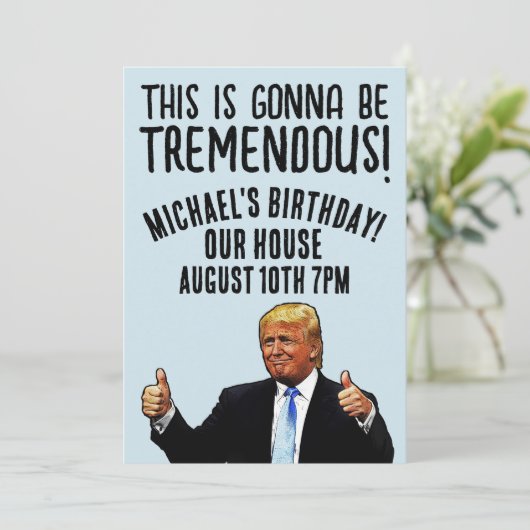 AANGEPASTE DONALD TRUMP VERJAARDAG UITNODIGINGEN (Staand voorkant)