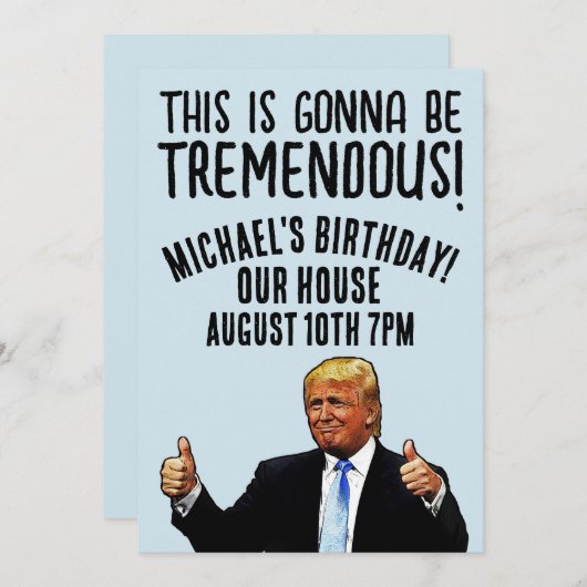 AANGEPASTE DONALD TRUMP VERJAARDAG UITNODIGINGEN (Voorkant / Achterkant)