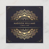 Aangepaste Donker Marine Blauw Goud Mandala Profes Vierkante Visitekaartje (Voorkant)