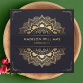 Aangepaste Donker Marine Blauw Goud Mandala Profes Vierkante Visitekaartje