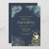 Aangepaste Donker Marine Blauw Goud Premium Monogr Kaart (Voorkant / Achterkant)