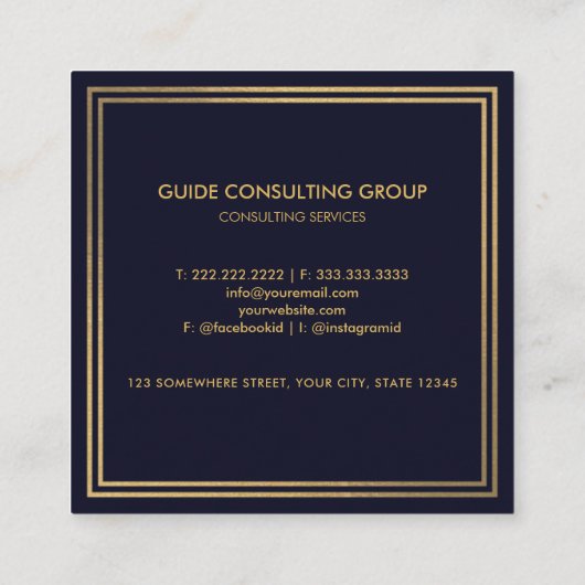 Aangepaste Donker Marine Blauw Zwart en Goud Profe Vierkante Visitekaartje (Achterkant)