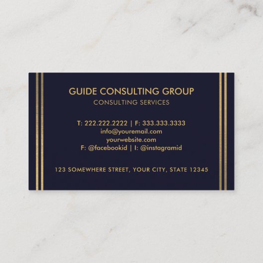 Aangepaste Donker Marine Blauw Zwart en Goud Profe Visitekaartje (Achterkant)