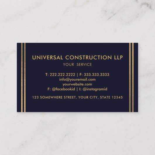 Aangepaste Donker Marine Blauw Zwart en Goud Profe Visitekaartje (Achterkant)