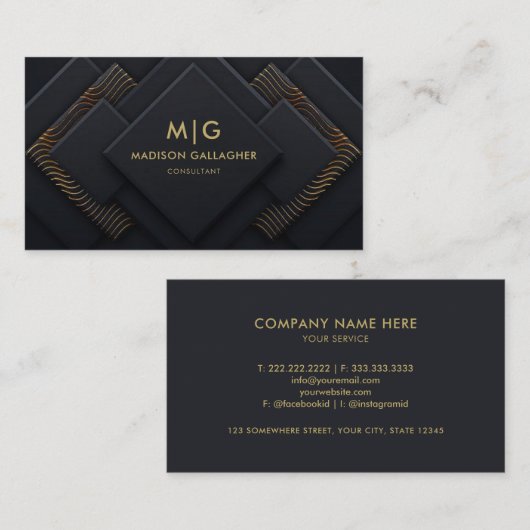 Aangepaste Donker Marine Blauw Zwart en Goud Profe Visitekaartje (Voorkant / Achterkant)