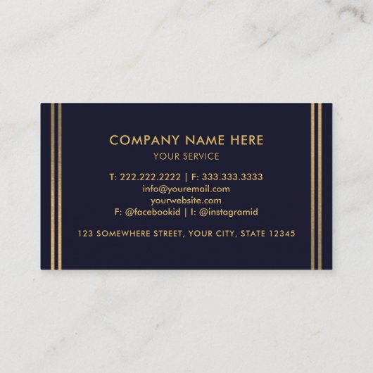Aangepaste Donker Marine Blauw Zwart en Goud Profe Visitekaartje (Achterkant)