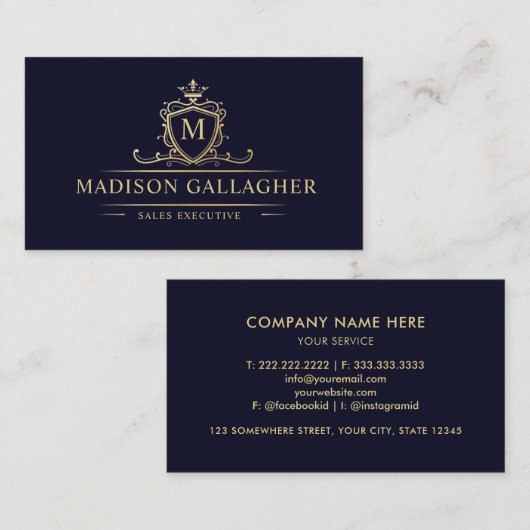 Aangepaste Donker Marine Blauw Zwart en Goud Profe Visitekaartje (Voorkant / Achterkant)