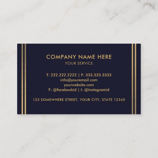 Aangepaste Donker Marine Blauw Zwart en Goud Profe Visitekaartje (Achterkant)