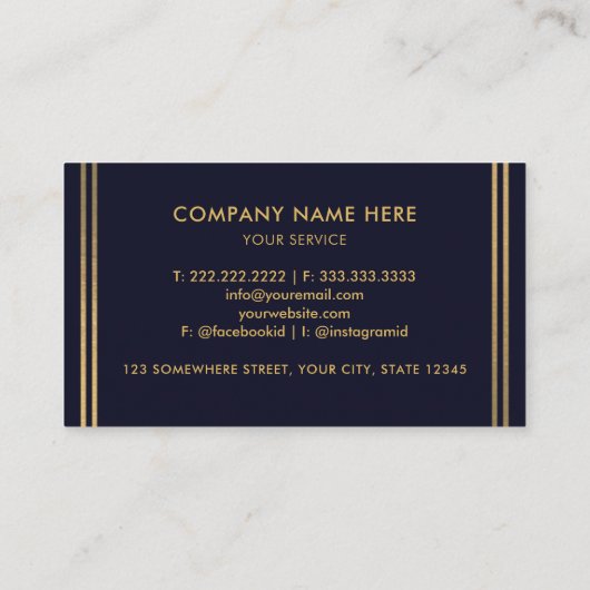 Aangepaste Donker Marine Blauw Zwart en Goud Profe Visitekaartje (Achterkant)