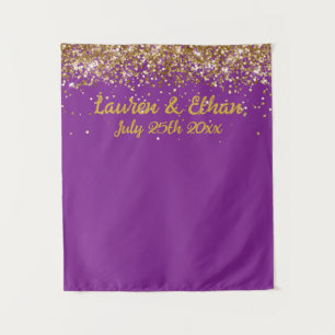 Aangepaste donker violette en gouden trouwfotoboot wandkleed