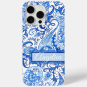 Aangepaste, donkerblauwe, Floral Paisley Art Case-Mate iPhone Case (Achterkant)