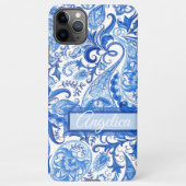 Aangepaste, donkerblauwe, Floral Paisley Art iPhone Hoesje (Achterkant)