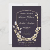 Aangepaste Donkerblauwe Gouden Bloem Schild Weddin Kaart (Voorkant)