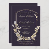 Aangepaste Donkerblauwe Gouden Bloem Schild Weddin Kaart (Voorkant / Achterkant)